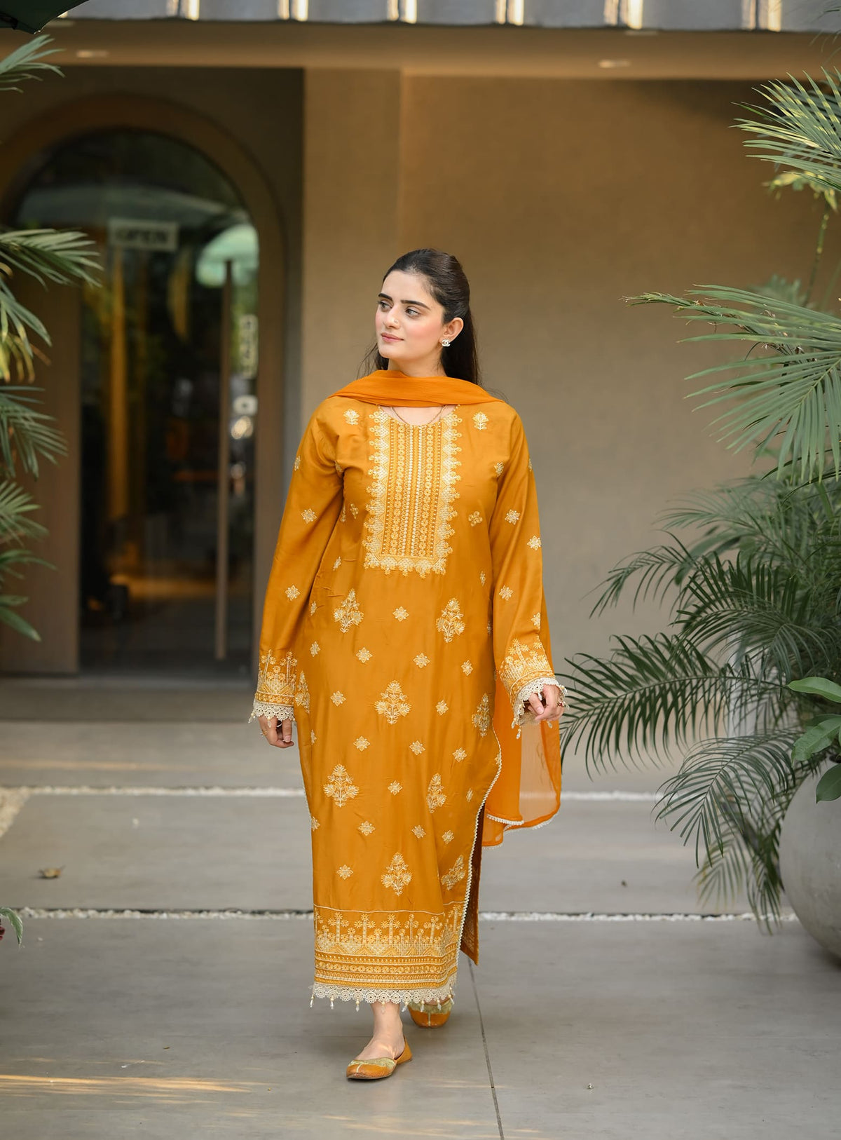 Golden Grace 3PC Embroidered Dress