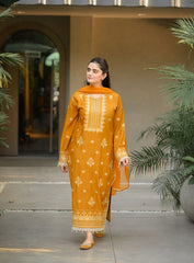 Golden Grace 3PC Embroidered Dress