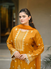 Golden Grace 3PC Embroidered Dress