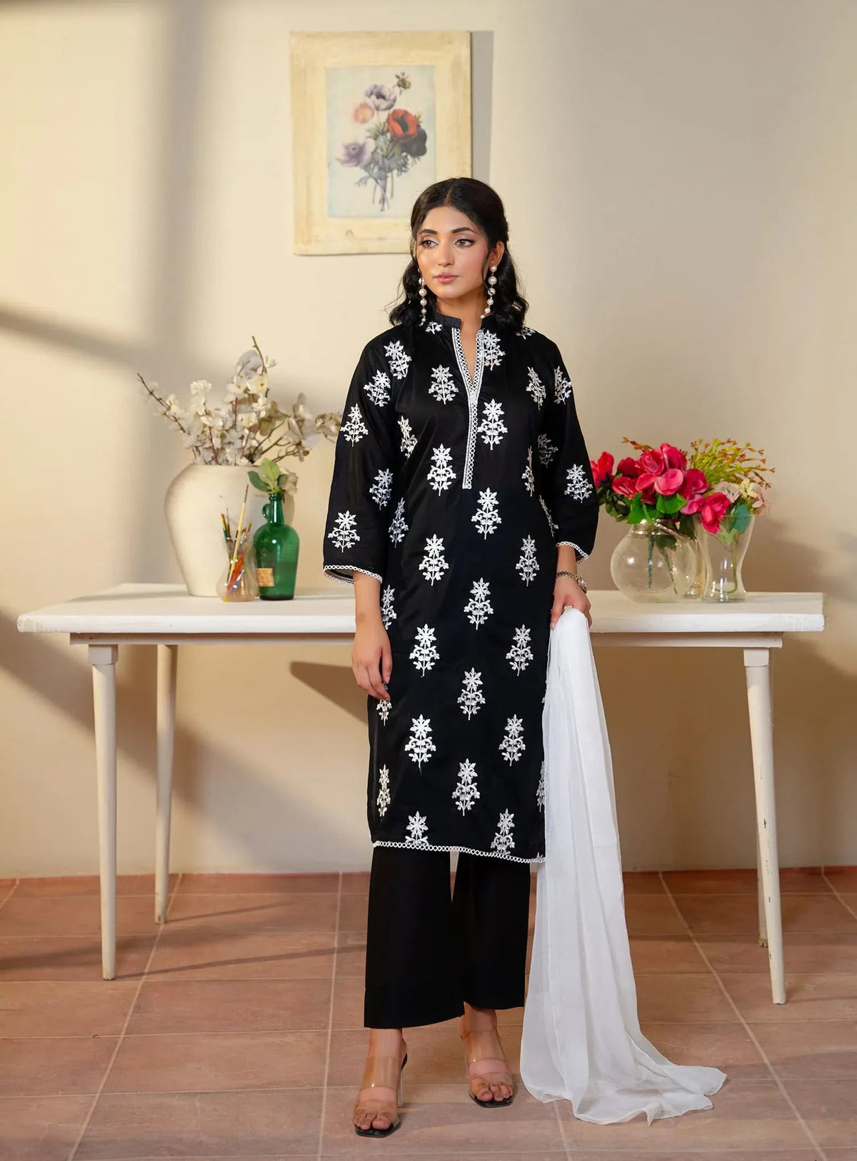 Embroidered Black 3-Piece Suit