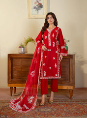 Red Royal 3-Piece Embroidered Suit
