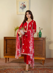 Red Royal 3-Piece Embroidered Suit